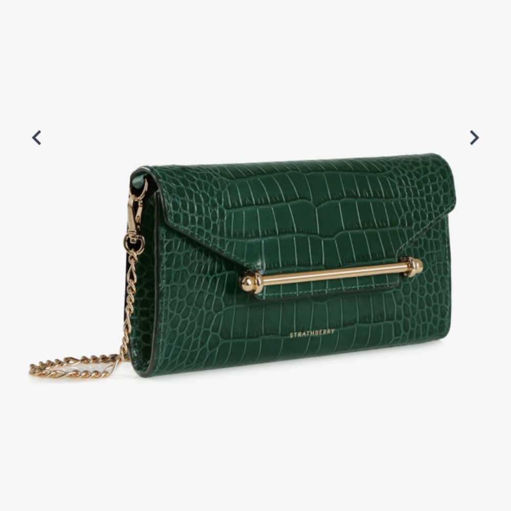 Strathberry Multrees Croc Embossed Wallet on a chain